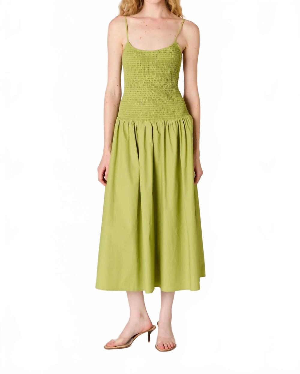 NEW NIA chandler smocked bodice midi dress in terragon